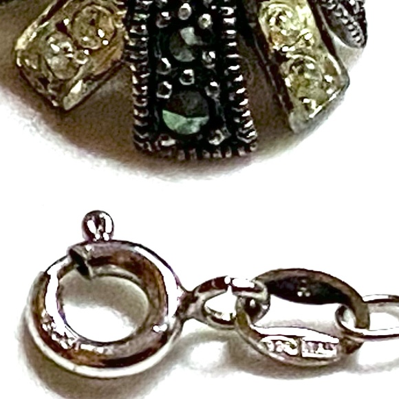 Sterling Silver, Marcasite & Crystal Teardrop Necklace - Picture 4 of 7